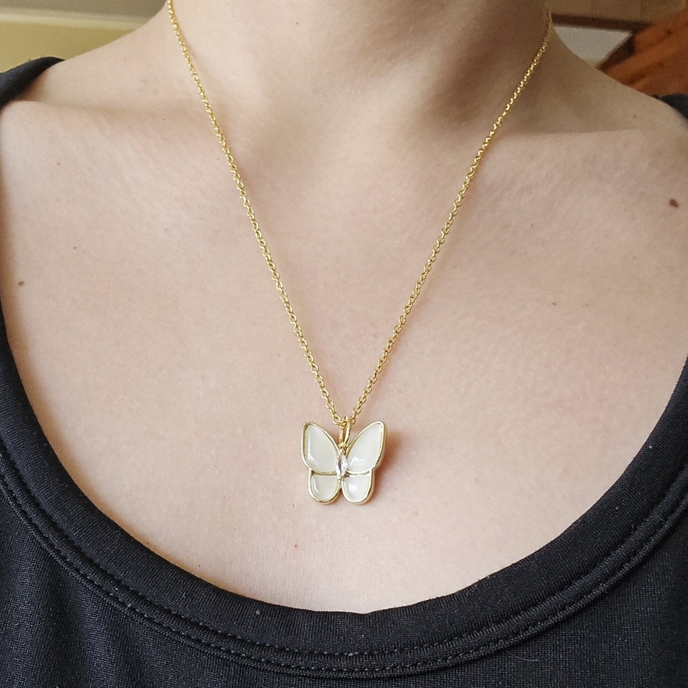 New Gold Crystal Enamel Butterfly Necklace